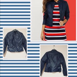 NWT New York & Co Faux Navy Blue Leather Jacket Small